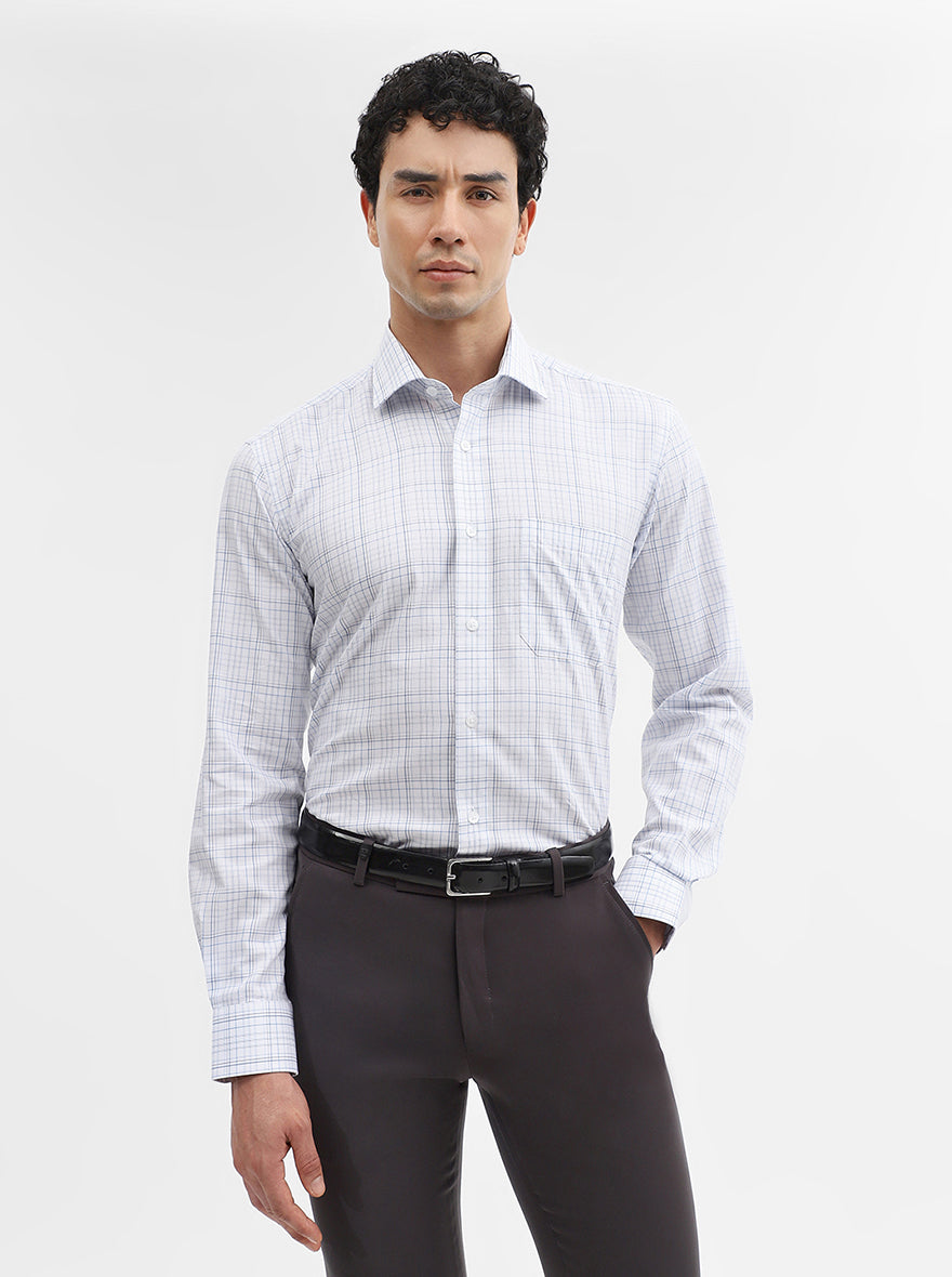 White & Blue Checked Slim Fit Formal Shirt | Metal