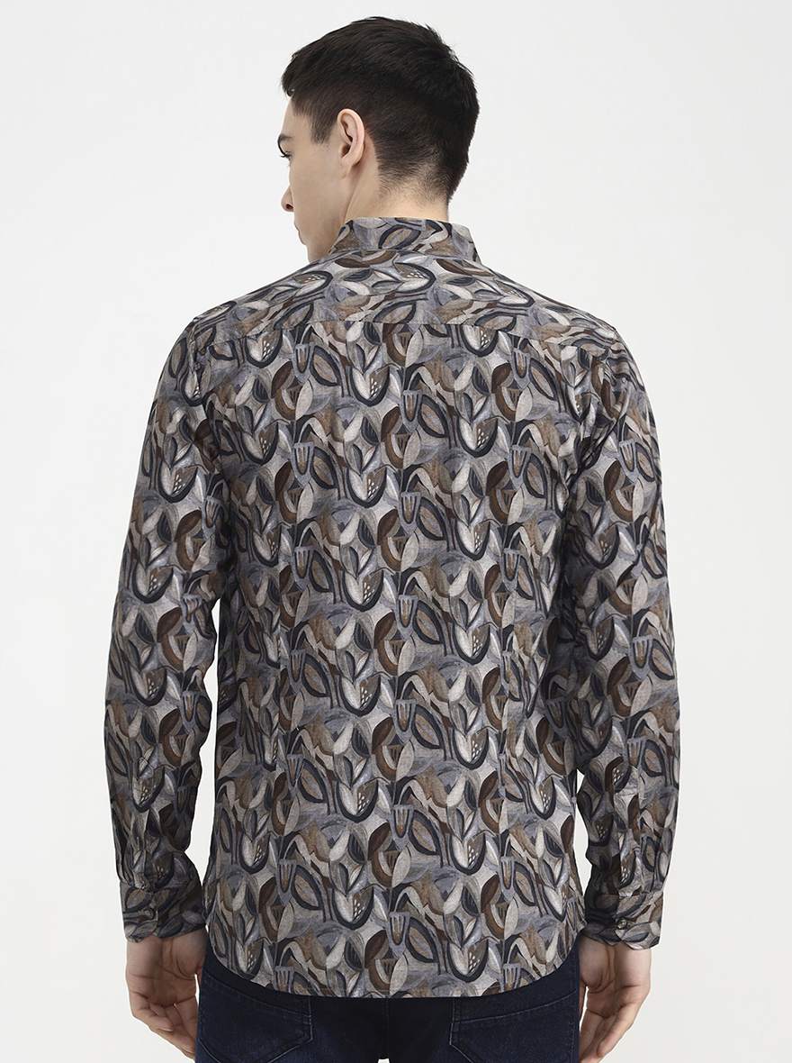 Grey Printed Slim Fit Casual Shirt | JadeBlue