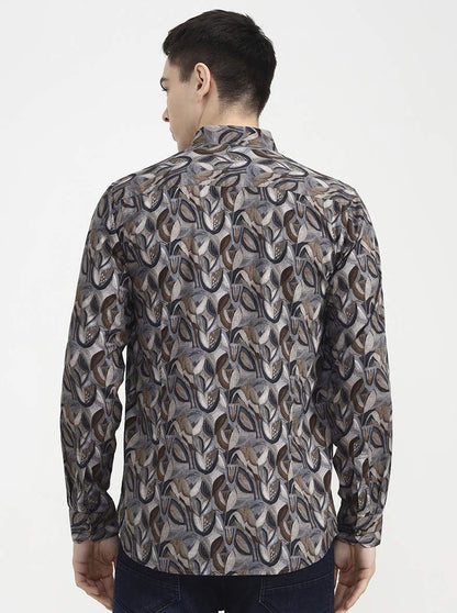 Grey Printed Slim Fit Casual Shirt | JadeBlue