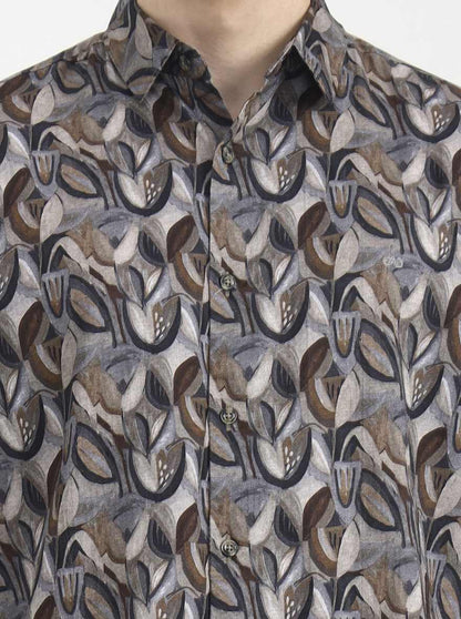 Grey Printed Slim Fit Casual Shirt | JadeBlue