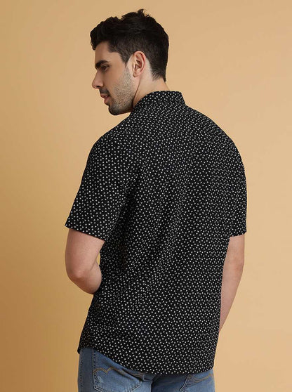 Black Printed Slim Fit Semi Casual Shirt | JadeBlue