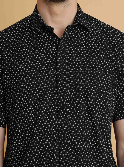 Black Printed Slim Fit Semi Casual Shirt | JadeBlue