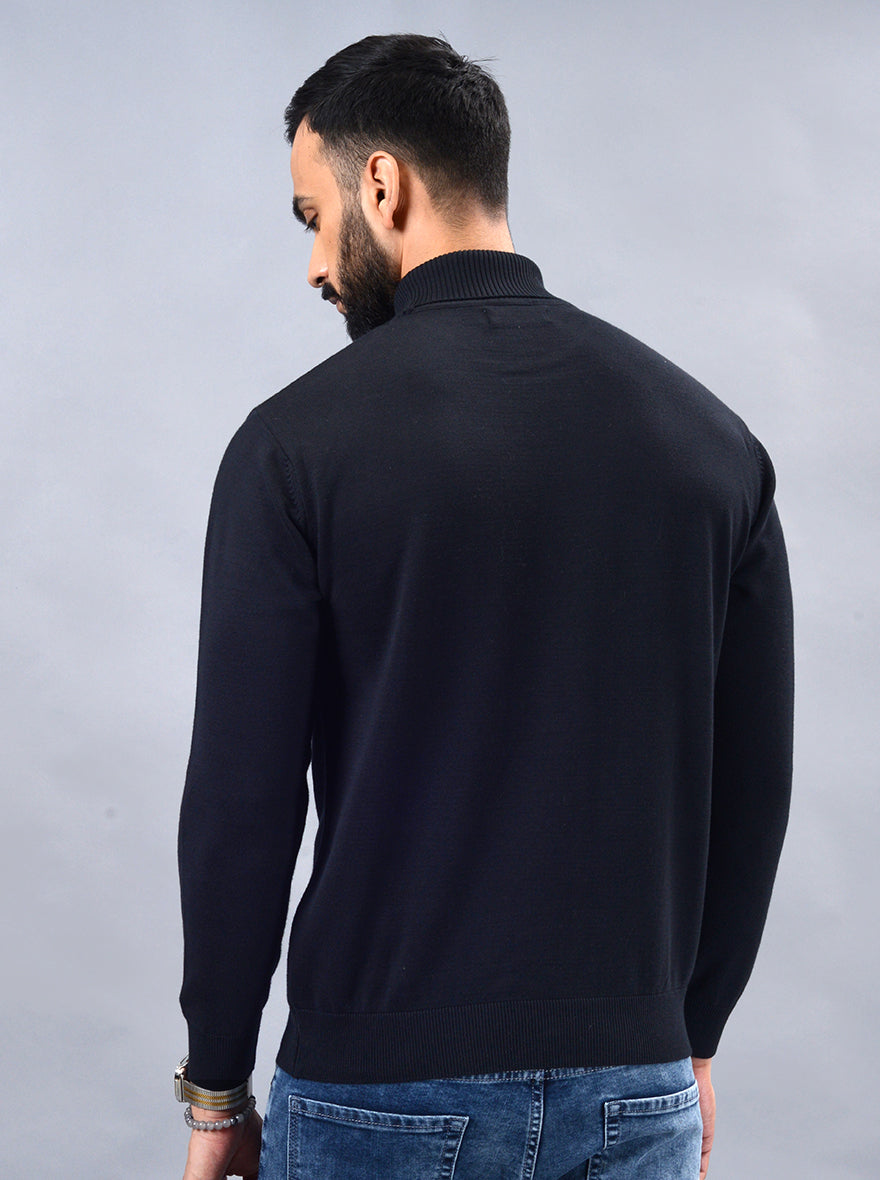 Navy Blue Solid Slim Fit Winter T-Shirt | JadeBlue