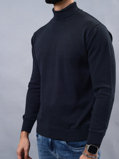 Navy Blue Solid Slim Fit Winter T-Shirt | JadeBlue