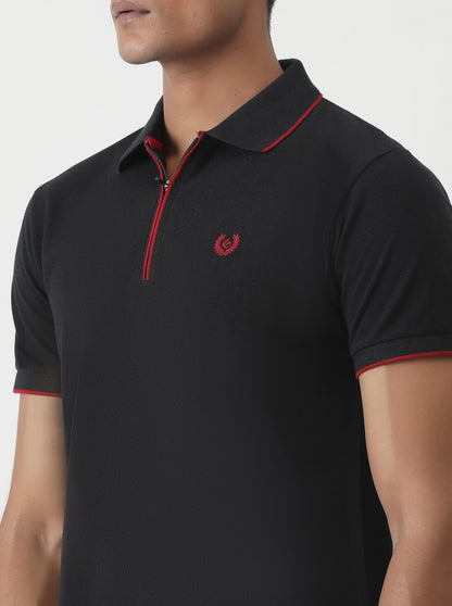 Black Solid Slim Fit Polo T-Shirt | Greenfibre