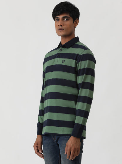 Green Striped Slim Fit Polo T-Shirt | Greenfibre