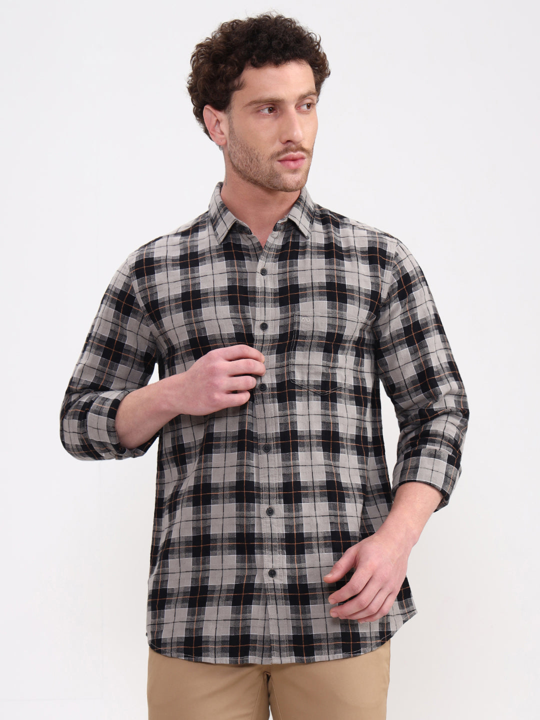 Grey Checked Slim Fit Casual Shirt | JadeBlue
