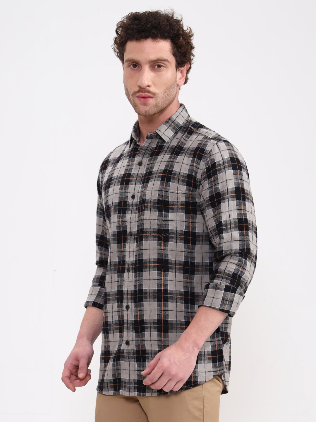 Grey Checked Slim Fit Casual Shirt | JadeBlue