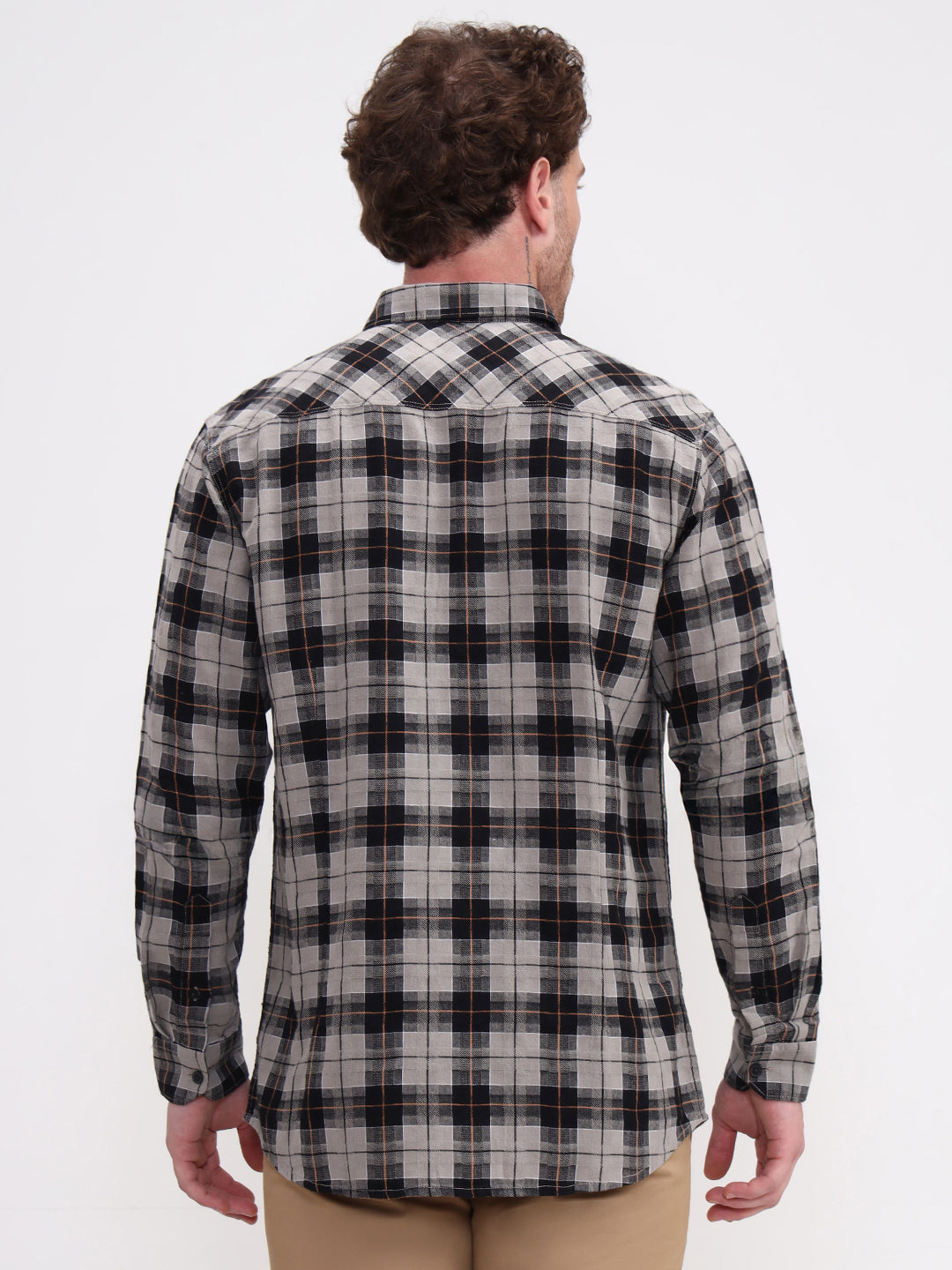 Grey Checked Slim Fit Casual Shirt | JadeBlue