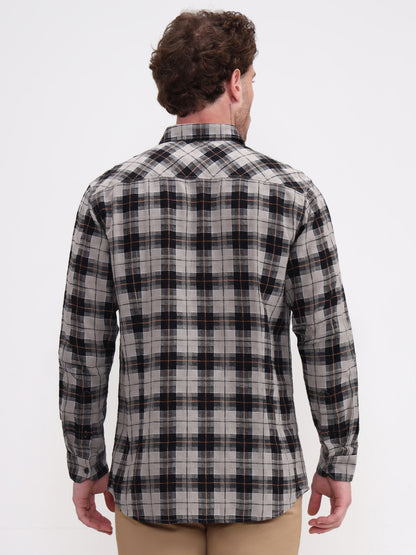 Grey Checked Slim Fit Casual Shirt | JadeBlue