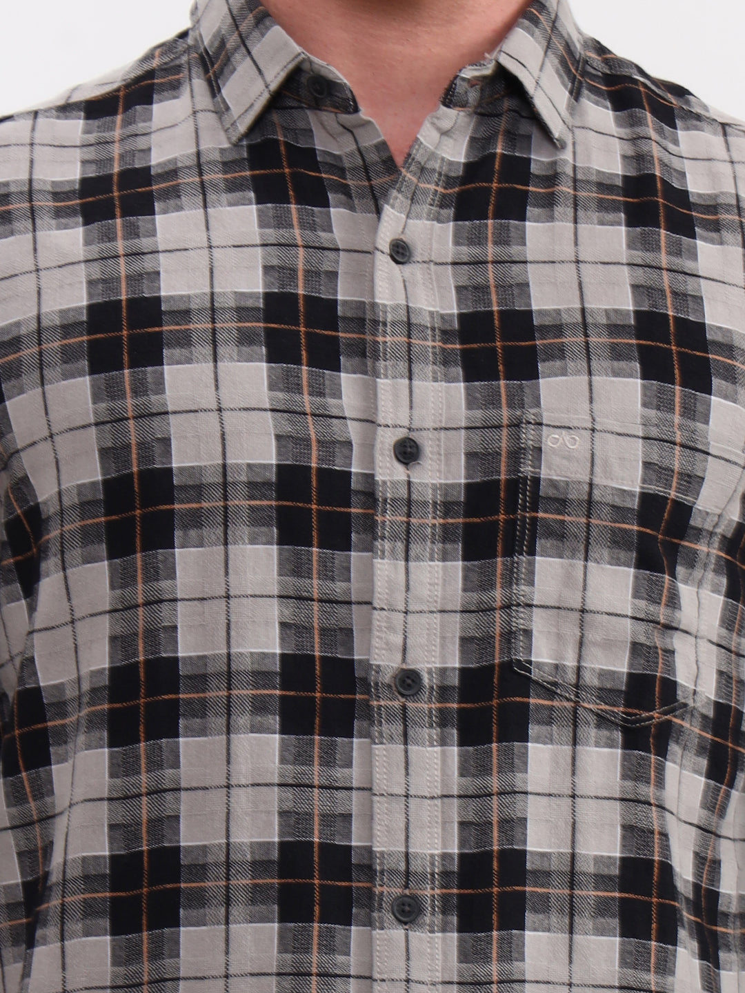 Grey Checked Slim Fit Casual Shirt | JadeBlue