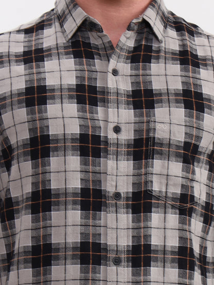 Grey Checked Slim Fit Casual Shirt | JadeBlue