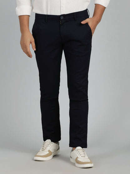 Navy Blue Dobby Super Slim Fit Casual Trouser | Greenfibre