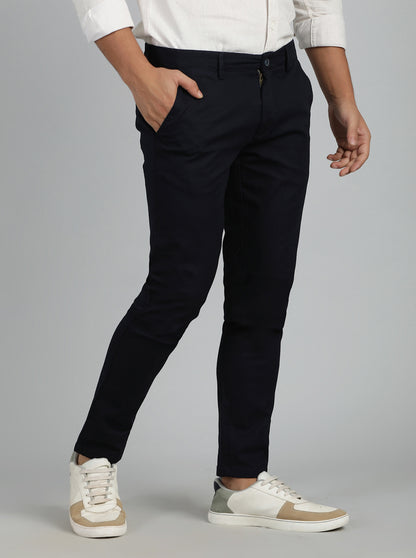 Navy Blue Dobby Super Slim Fit Casual Trouser | Greenfibre