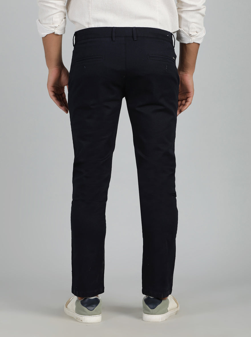Navy Blue Dobby Super Slim Fit Casual Trouser | Greenfibre