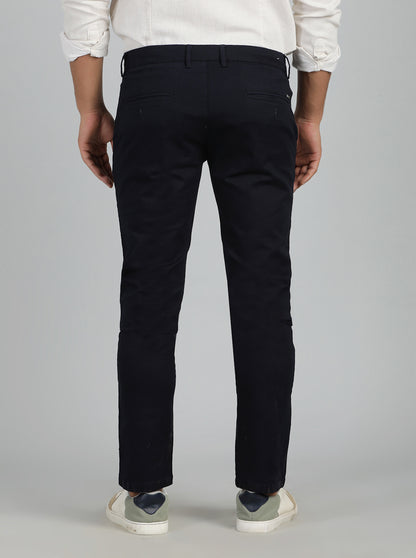 Navy Blue Dobby Super Slim Fit Casual Trouser | Greenfibre
