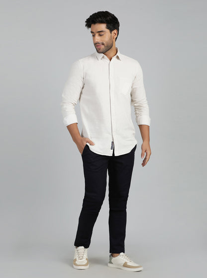 Navy Blue Dobby Super Slim Fit Casual Trouser | Greenfibre