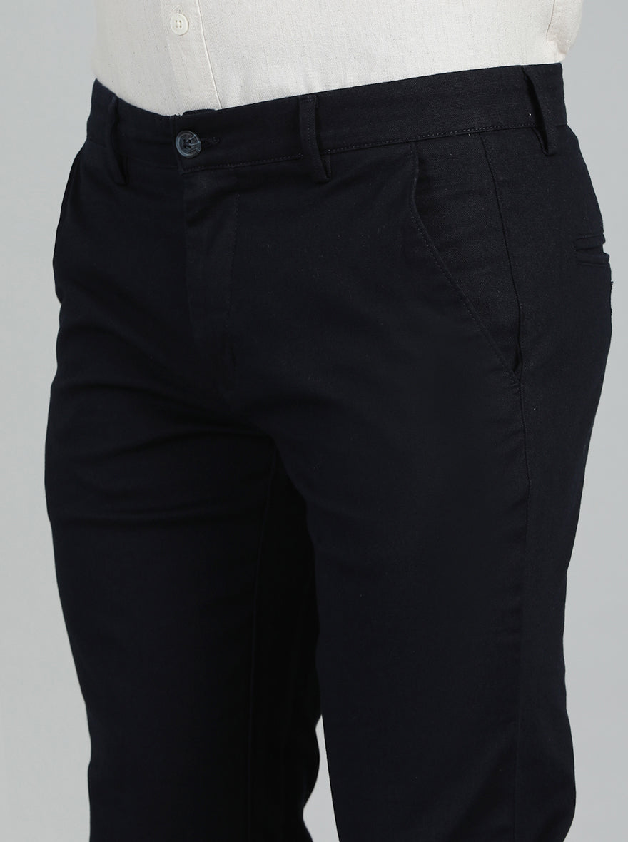 Navy Blue Dobby Super Slim Fit Casual Trouser | Greenfibre