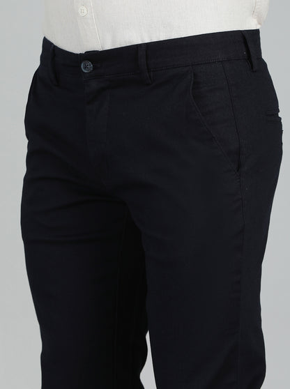 Navy Blue Dobby Super Slim Fit Casual Trouser | Greenfibre