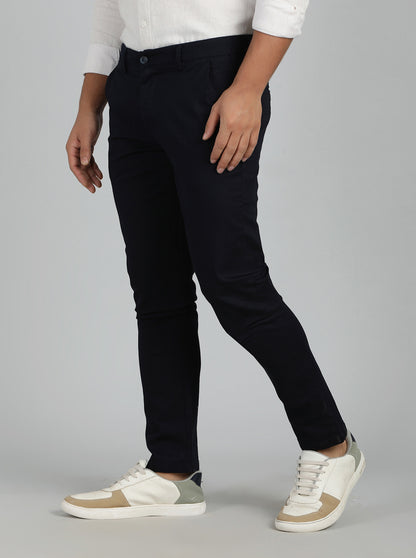 Navy Blue Dobby Super Slim Fit Casual Trouser | Greenfibre