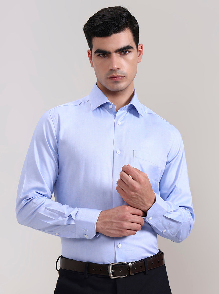 Sky Blue Solid Regular Fit Formal Shirt | JadeBlue