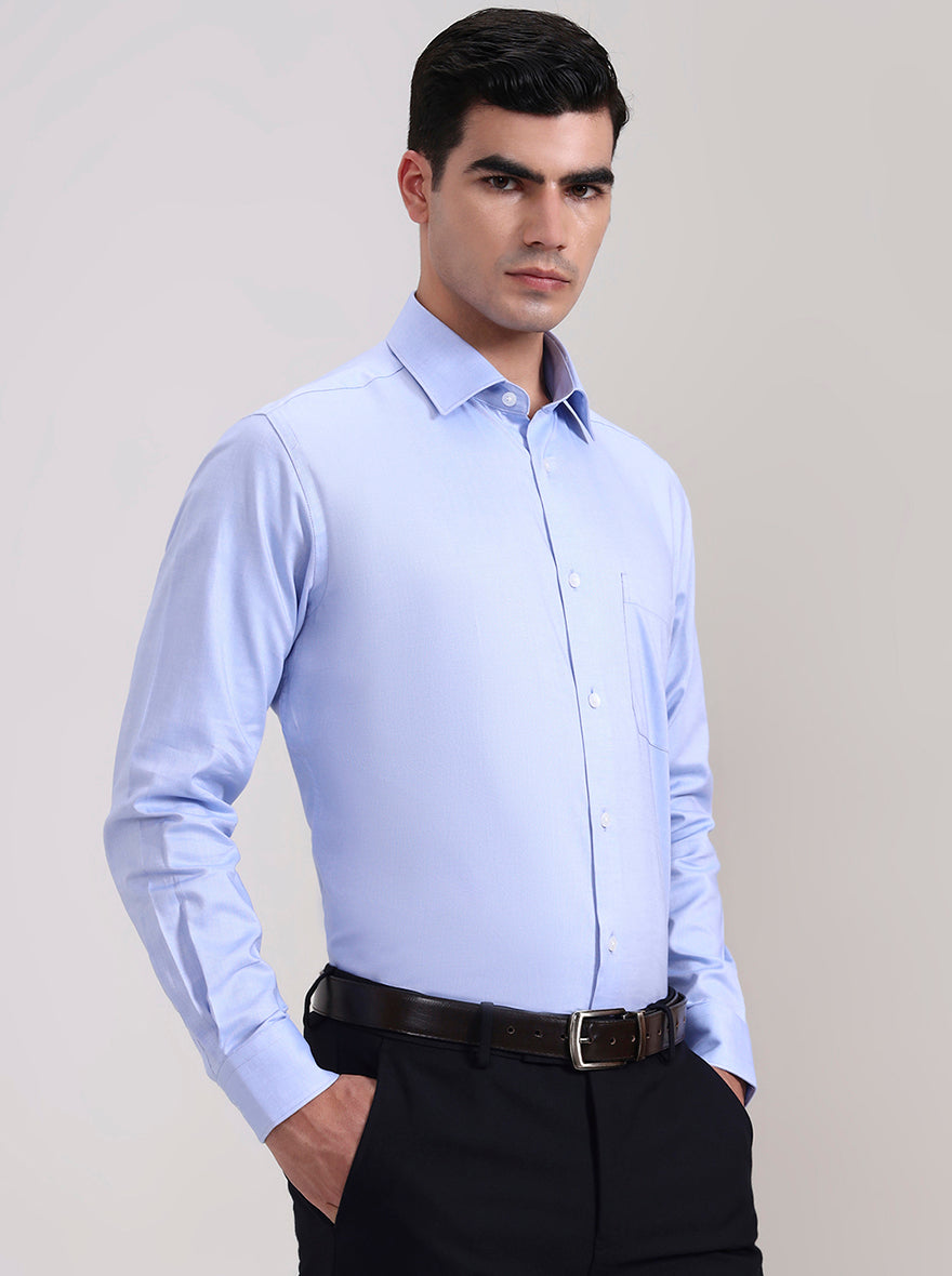 Sky Blue Solid Regular Fit Formal Shirt | JadeBlue
