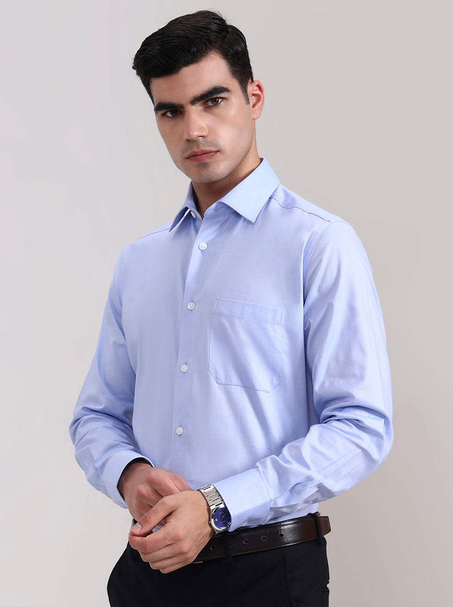 Sky Blue Solid Regular Fit Formal Shirt | JadeBlue