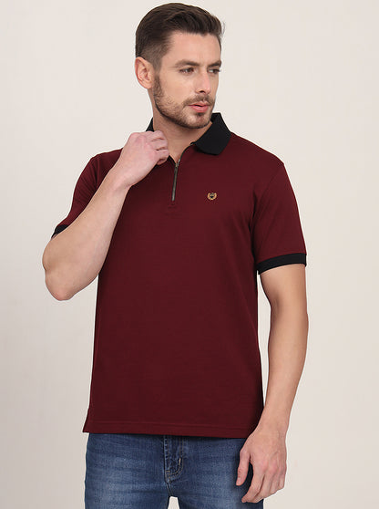 Wine Solid Slim Fit Polo T-Shirt | JadeBlue