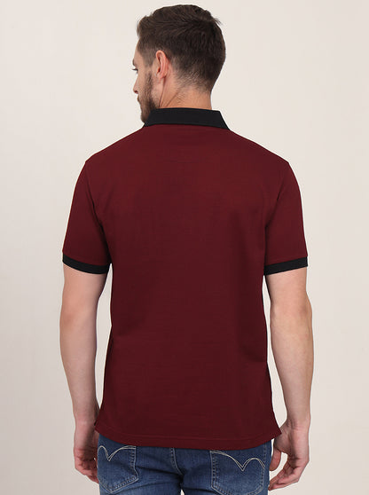 Wine Solid Slim Fit Polo T-Shirt | JadeBlue