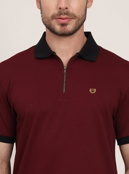 Wine Solid Slim Fit Polo T-Shirt | JadeBlue