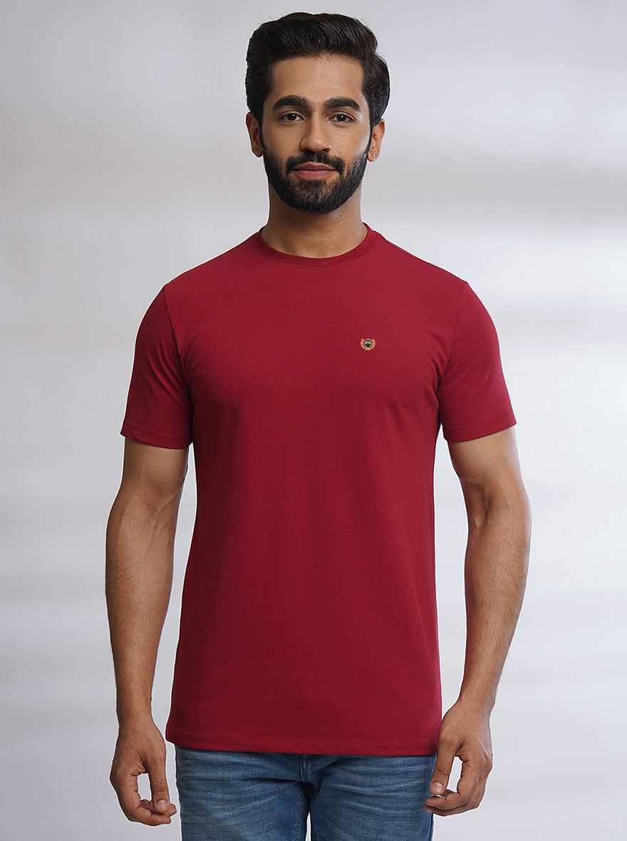 Red Solid Slim Fit T-Shirt | JadeBlue