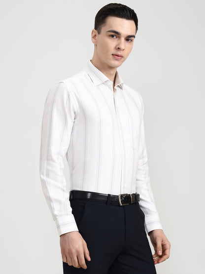 White & Grey Solid Slim Fit Formal Shirt | Metal