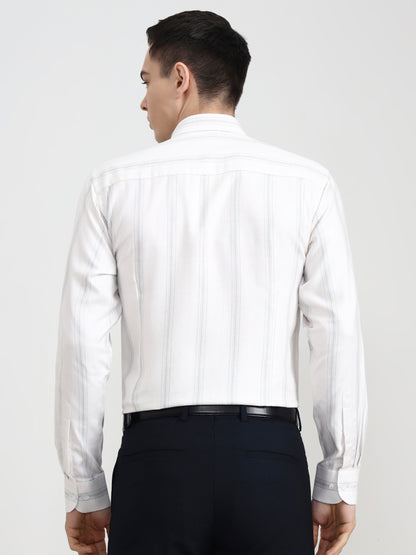 White & Grey Solid Slim Fit Formal Shirt | Metal