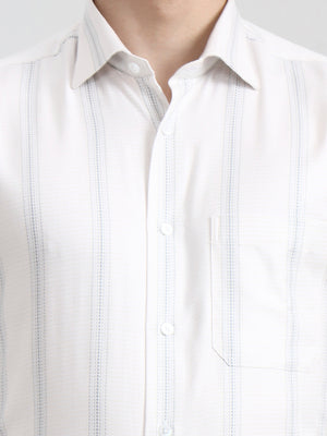 White & Grey Solid Slim Fit Formal Shirt | Metal