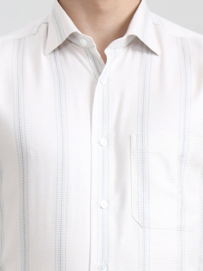 White & Grey Solid Slim Fit Formal Shirt | Metal