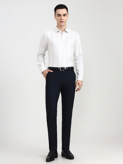 White & Grey Solid Slim Fit Formal Shirt | Metal