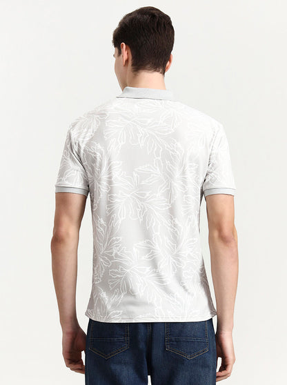 Light Grey Printed Slim Fit Polo T-Shirt | JadeBlue