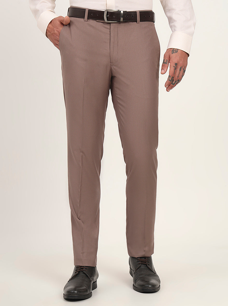 Light Brown Solid Slim Fit Formal Trouser | Metal