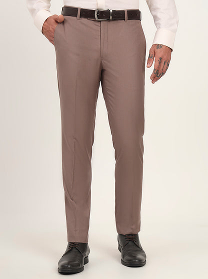 Light Brown Solid Slim Fit Formal Trouser | Metal