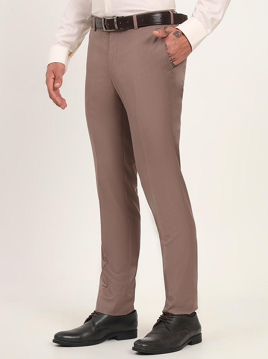 Light Brown Solid Slim Fit Formal Trouser | Metal