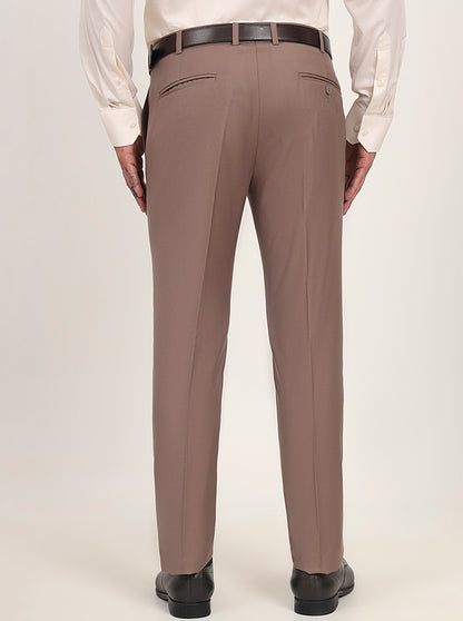 Light Brown Solid Slim Fit Formal Trouser | Metal