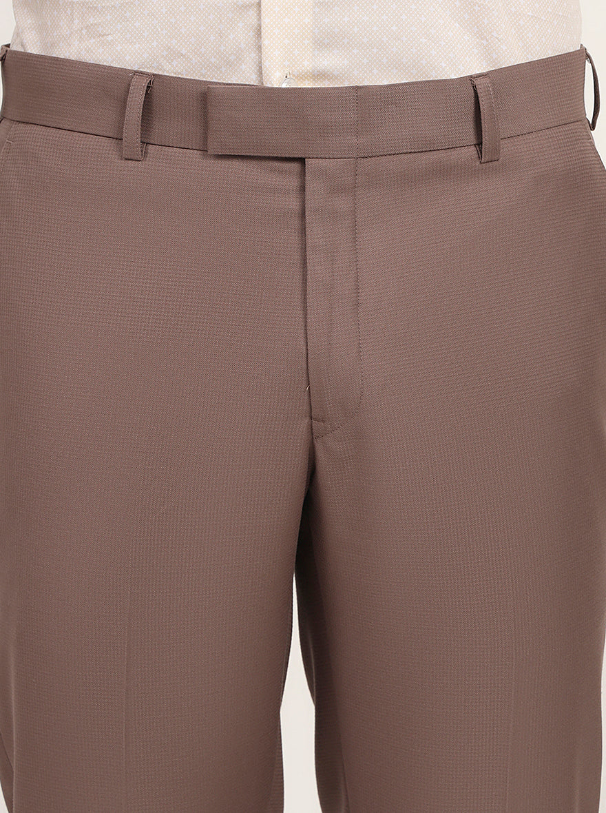 Light Brown Solid Slim Fit Formal Trouser | Metal
