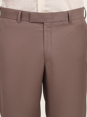 Light Brown Solid Slim Fit Formal Trouser | Metal