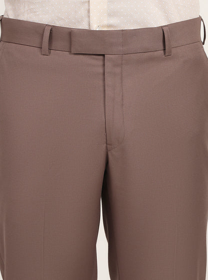 Light Brown Solid Slim Fit Formal Trouser | Metal