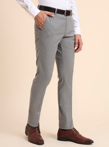 Grey Solid Super Slim Fit Formal Trouser | Greenfibre