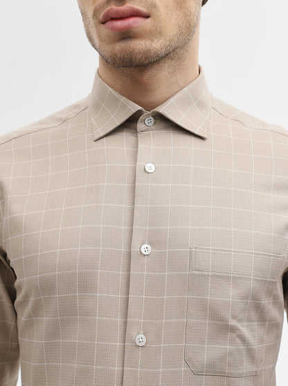Fawn Checked Slim Fit Formal Shirt | Metal