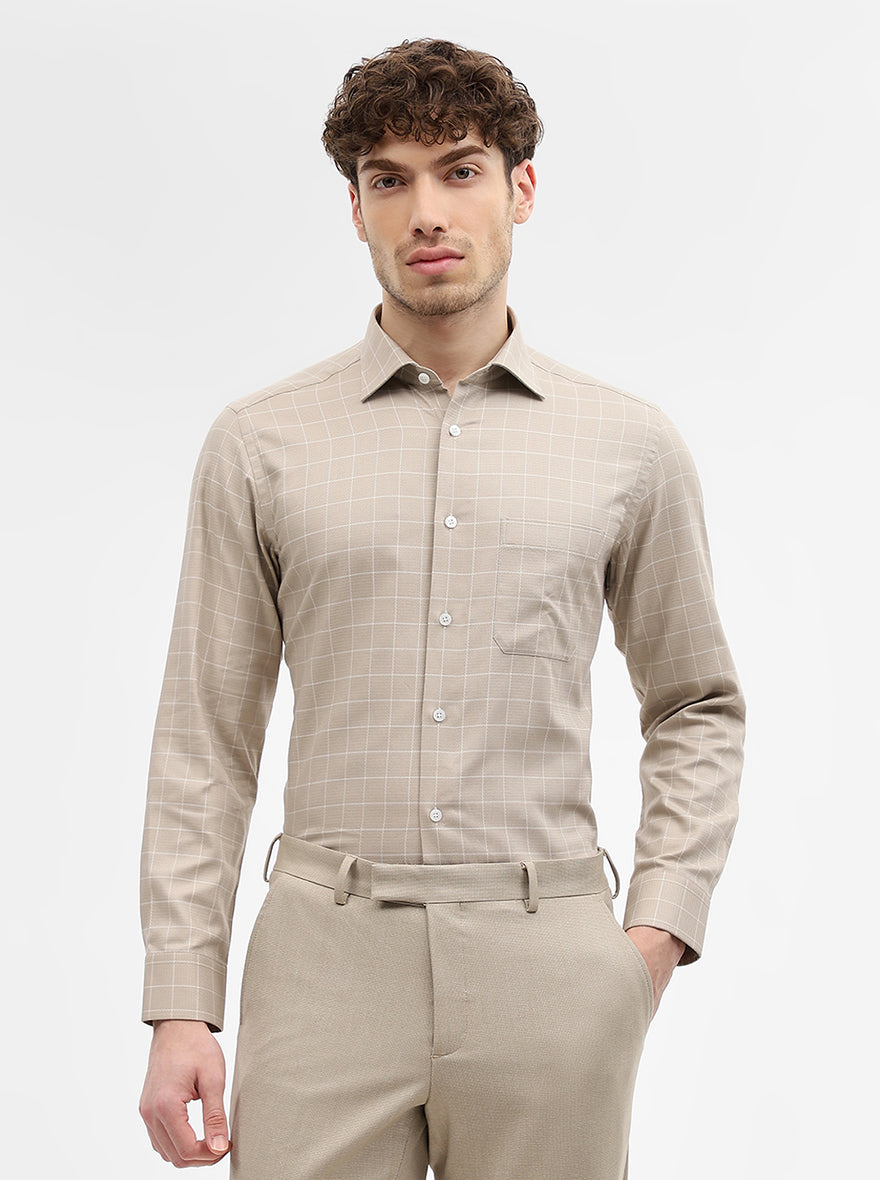 Fawn Checked Slim Fit Formal Shirt | Metal