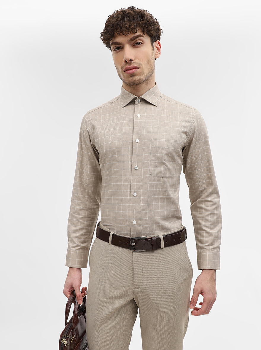 Fawn Checked Slim Fit Formal Shirt | Metal