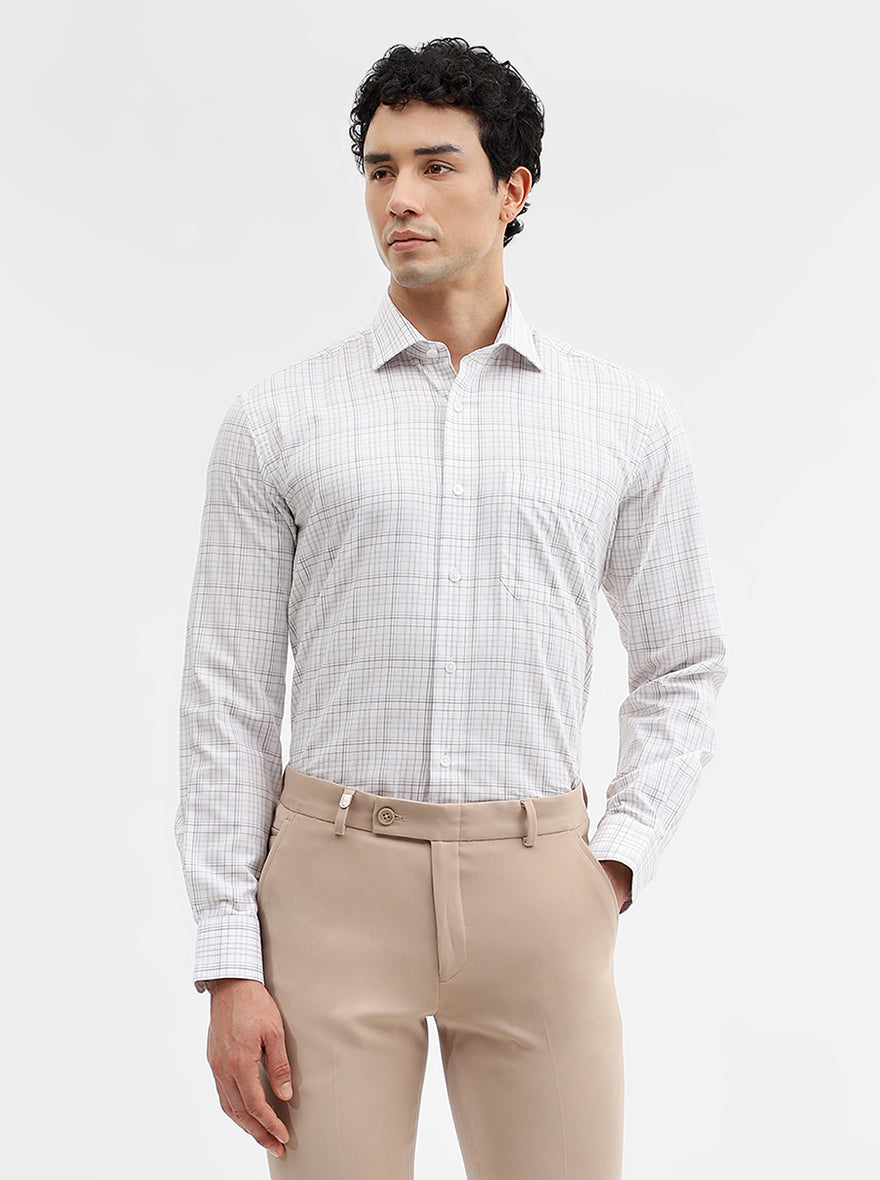 White & Brown Checked Slim Fit Formal Shirt | Metal