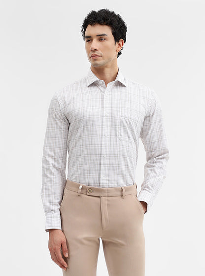 White & Brown Checked Slim Fit Formal Shirt | Metal